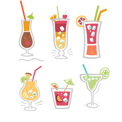 Classic cocktails vector set. Stylized drinks
