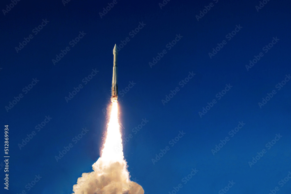 Poster launch of a space rocket into space. elements of this image furnished by nasa