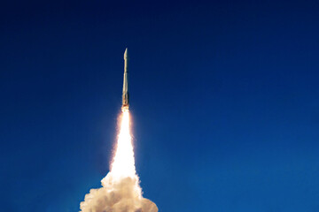 Launch of a space rocket into space. Elements of this image furnished by NASA