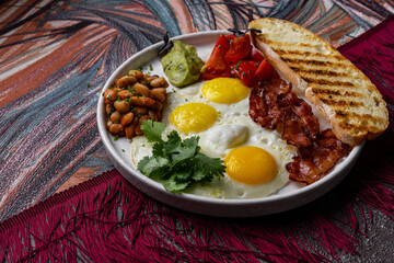 Concept of tasty breakfast, close up and selective focus