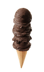chocolate ice cream with cone isolated on white background