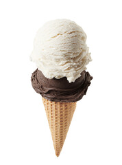 chocolate and vanilla ice cream with cone isolated on white background