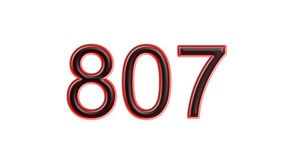 red 807 number 3d effect white background