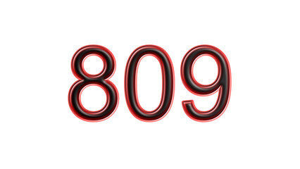 red 809 number 3d effect white background
