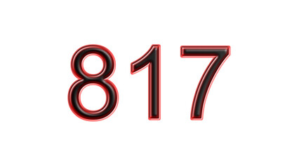 red 817 number 3d effect white background