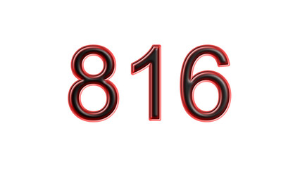 red 816 number 3d effect white background