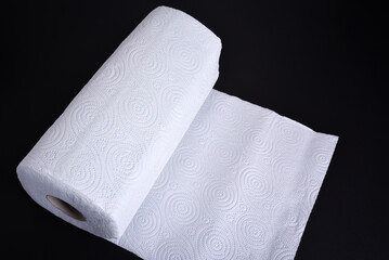 Close up view of two rolls of white kitchen towels