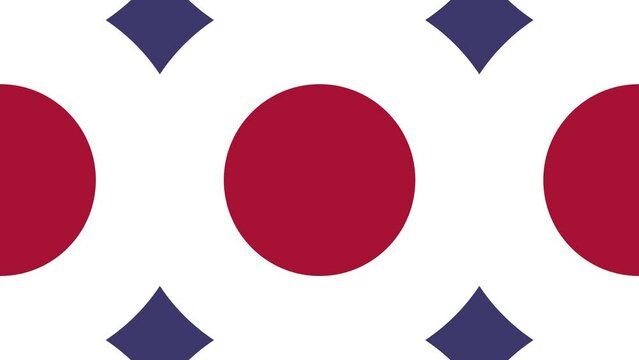 Abstract animated background with round elements. Geometric pattern with red blue and white colors. Simple zooming animation with basic shapes