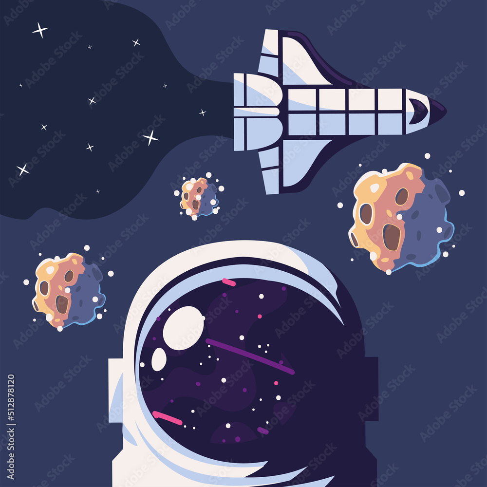 Sticker space astronaut and ship