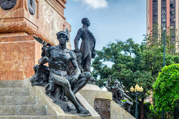 Guayaquil, Guayas, Ecuador - November, 2013: Statues and sculptures surrounding the Parque Centenario (Centennial Park), on a beautiful sunny afternoon in the city.