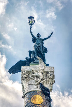 Guayaquil, Guayas, Ecuador - November, 2013: Frontal view of the Column of Heroes at the Centennial Park, on a sunny afternoon in the city.