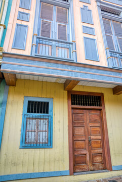 Guayaquil, Guayas, Ecuador - November, 2013: Houses, windows and streets of the Cerro del Carmen area (Carmen's Hill), on a sunny morning in the city.