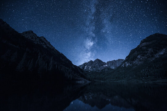 Maroon Bells Aspen Colorado - Milky Way Night Photography