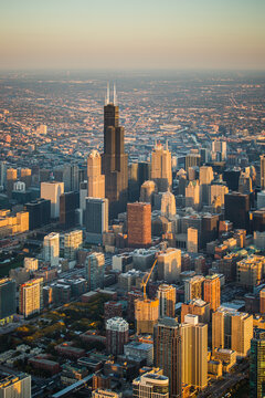 Willis Tower Chicago Aerial Skyline