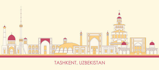 Fototapeta Cartoon Skyline panorama of city of Tashkent, Uzbekistan - vector illustration obraz