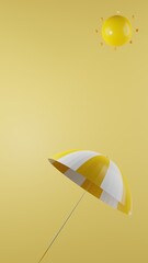 3d render. the sun and a beach umbrella on a yellow background . 3d illustration