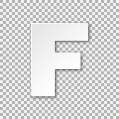 Letter F vector paper cut illustration. Monochrome volumetric font on transparent background. Best for polygraphy, print, posters, cards and web design. Editable vector illustration.