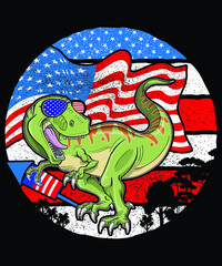 American Flag Retro Sunset Shirt, 4th of July USA Flag Shirt, 4th of July Dinosaur Shirt, American Flag Print Shirt, Independence Day T Rex Shirt Template