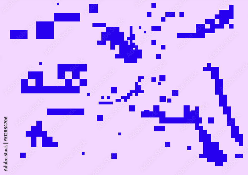 Poster pixel art illustration of a glitchy computer screen. abstract geometric retro background.