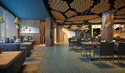 3d render of cafe restaurant