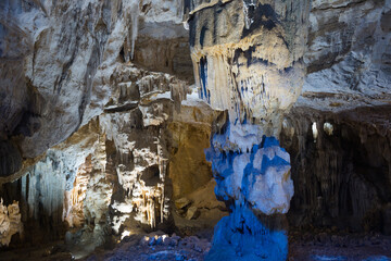Fototapeta na wymiar Interior view of Grotte des Demoiselles, large cave in Herault valley of southern France