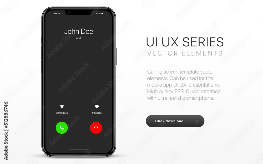 Aufkleber Voice call screen. Mockup incoming call, voicemail screen, smartphone interface vector UI UX template for application. New Call screen template. Mobile app display template. Vector illustration.
