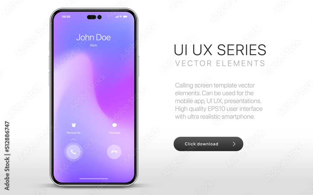 Poster Voice call screen. Mockup incoming call, voicemail screen, smartphone interface vector UI UX template for application. New Call screen template. Mobile app display template. Vector illustration.