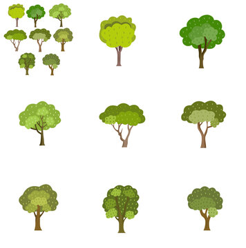 Set of Flat Tree Illustration