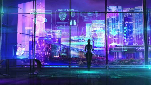 Android works with NFT collection holographic panel