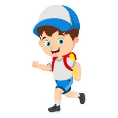 Cartoon little school boy running