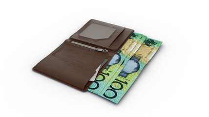 3D rendering of 100 Australian dollar notes in wallet