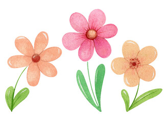 Cartoon pink and orange flowers clipart for baby shower invitation