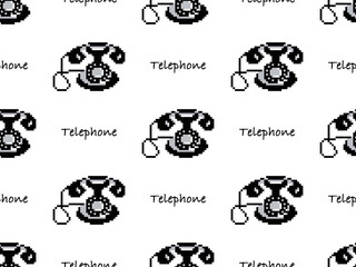 Telephone cartoon character seamless pattern on white background. Pixel style