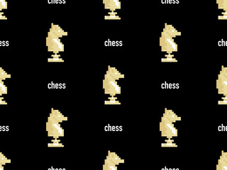 Chess cartoon character seamless pattern on black background. Pixel style