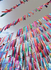 traditional mexican colorful ribbons in the sky