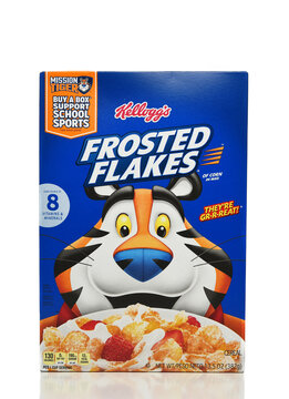 IRVINE, CALIFORNIA - 23 JUN 2022: A 13.5 ounce box of Kelloggs Frosted Flakes