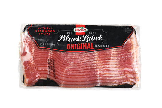 IRVINE, CALIFORNIA - 23 JUN 2022: A package of Hormel Black Label Bacon.