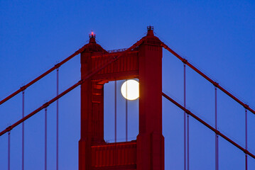 Full Moon June 2022 San Francisco Golden Gate Bridge Through North Tower Shot From Marin Headlands