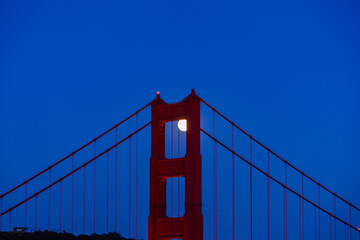 Full Moon June 2022 San Francisco Golden Gate Bridge Through North Tower Shot From Marin Headlands