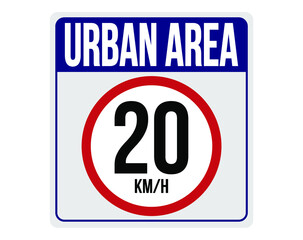 Urban area 20km/h. Traffic sign to reduce speed in the city.