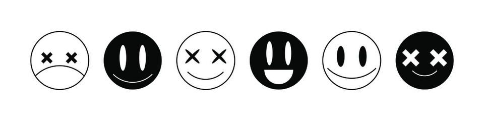 Cool rave smiley icons set. Flat style emojis illustration isolated on white background. Vector EPS 10 - obrazy, fototapety, plakaty