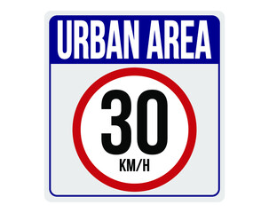 Urban area 30km/h. Traffic sign to reduce speed in the city.