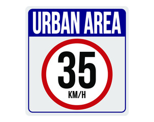 Urban area 35km/h. Traffic sign to reduce speed in the city.