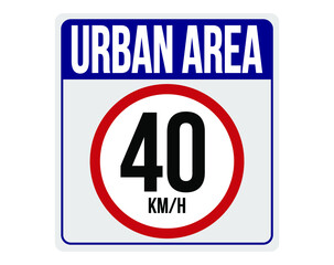 Urban area 40km/h. Traffic sign to reduce speed in the city.
