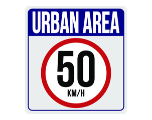 Urban area 50km/h. Traffic sign to reduce speed in the city.