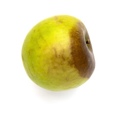 top view green rotten apple on a white background