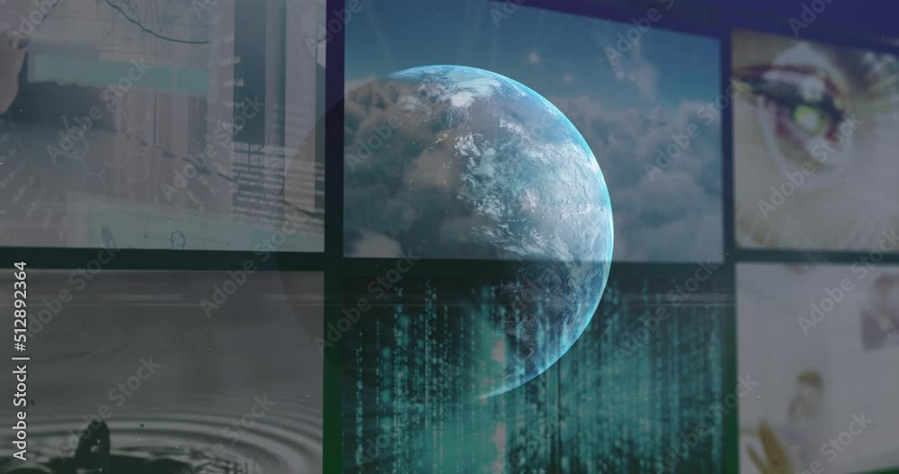 Poster animation of data processing over globe