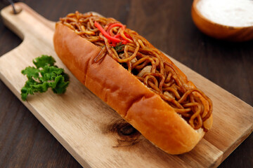 Japanese yakisoba bread on the table