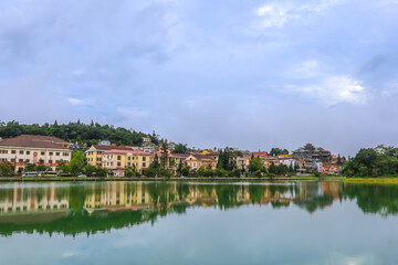 Lao Cai Province,north-west Vietnam on July 15,2019:Beautiful scene of Sapa Lake and Sapa town.
