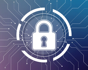 Digital Padlock on abstract technology background, Technology security concept. Modern safety digital background. Protection system, Cyber Security and safety information, personal data concept